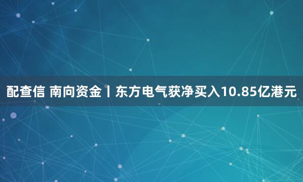 配查信 南向资金丨东方电气获净买入10.85亿港元