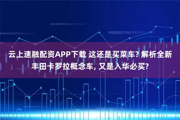 云上速融配资APP下载 这还是买菜车? 解析全新丰田卡罗拉概念车, 又是入华必买?